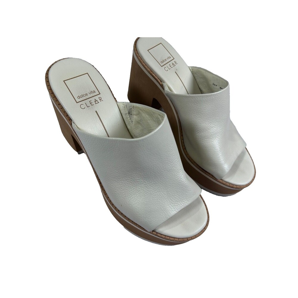 Dolce Vita Clear Women’s Size 9 Ivory Platform Block Heel Mule Sandals